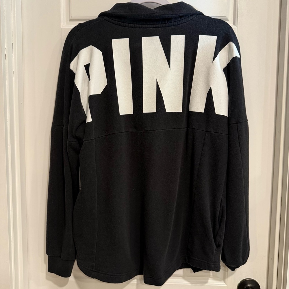 PINK Victoria's Secret Black Half-Zip Pullover White Logo on back size M